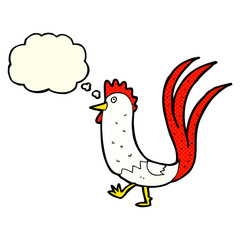 cartoon cockerel with thought bubble