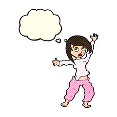 cartoon frightened woman with thought bubble
