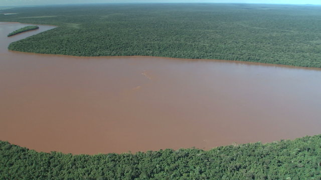 Aerial of Parana river between Argentina & Paraguay