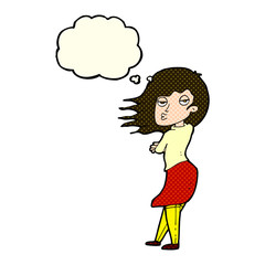 cartoon woman making photo face with thought bubble