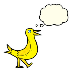 cartoon walking bird with thought bubble