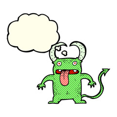 cartoon little devil with thought bubble