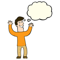 cartoon excited man with thought bubble