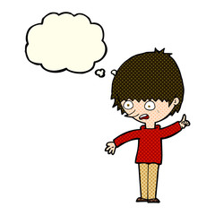 cartoon boy with question with thought bubble