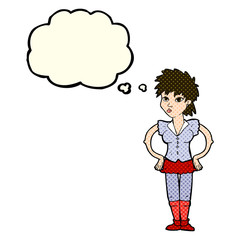 cartoon woman with hands on hips with thought bubble