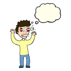 cartoon terrified man with thought bubble