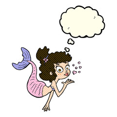 cartoon pretty mermaid with thought bubble