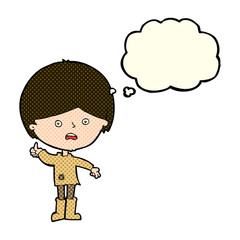 cartoon unhappy boy with thought bubble