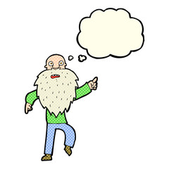 cartoon stressed old man with thought bubble