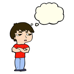 cartoon annoyed boy with thought bubble