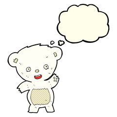 cartoon waving polar bear with thought bubble