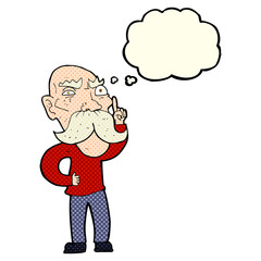 cartoon annoyed old man with thought bubble