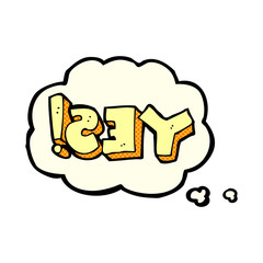 cartoon yes symbol with thought bubble