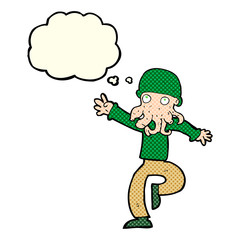 cartoon alien monster man with thought bubble