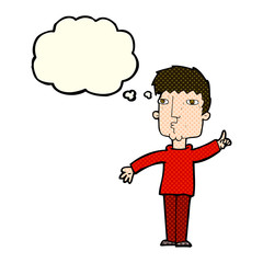 cartoon man raising point with thought bubble