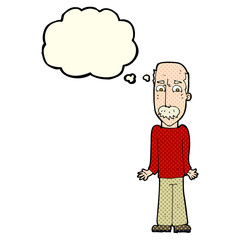 cartoon dad shrugging shoulders with thought bubble