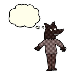 cartoon happy werewolf with thought bubble