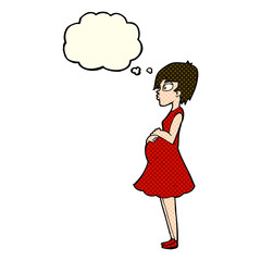 cartoon pregnant woman with thought bubble