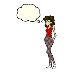 cartoon pretty woman  with thought bubble