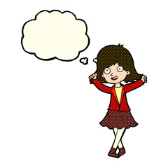 cartoon happy girl with thought bubble