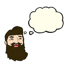 cartoon laughing bearded man with thought bubble