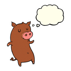 funny cartoon pig with thought bubble