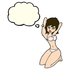 cartoon sexy woman posing with thought bubble