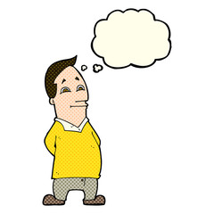 cartoon friendly man with thought bubble