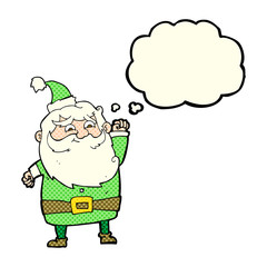 cartoon santa claus with thought bubble