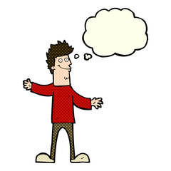 cartoon happy man with thought bubble