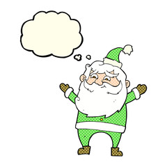 cartoon happy santa claus with thought bubble