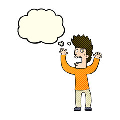 cartoon terrified man with thought bubble