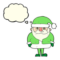 cartoon happy santa claus with thought bubble