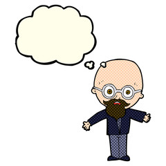 cartoon genius scientist with thought bubble