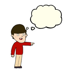 cartoon pointing man with thought bubble