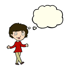 cartoon confused woman with thought bubble