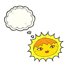 cartoon pretty sun with thought bubble