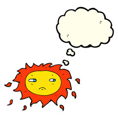 cartoon sad sun with thought bubble