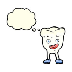 cartoon tooth with thought bubble