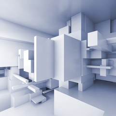 Abstract blue square high-tech interior 3d art