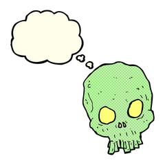 cartoon spooky skull with thought bubble