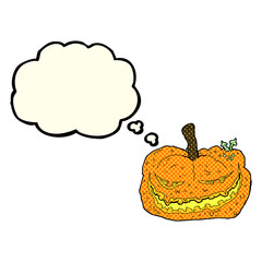 cartoon halloween pumpkin with thought bubble