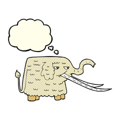 cartoon woolly mammoth with thought bubble