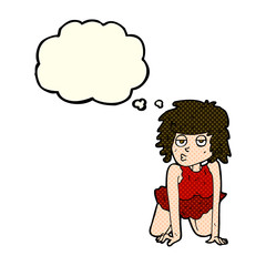 cartoon woman doing pin-up pose with thought bubble