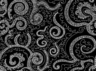 Abstract vector seamless pattern with ornamental curling lines and doodles. Endless decorative texture
