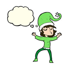 santa's helper cartoon with thought bubble