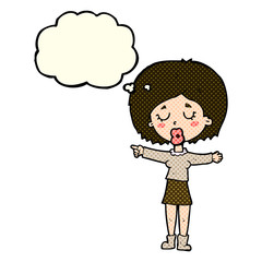 cartoon pointing woman with thought bubble