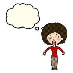 cartoon woman with closed eyes with thought bubble