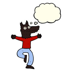 cartoon wolf man with thought bubble
