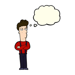 cartoon unimpressed man with thought bubble